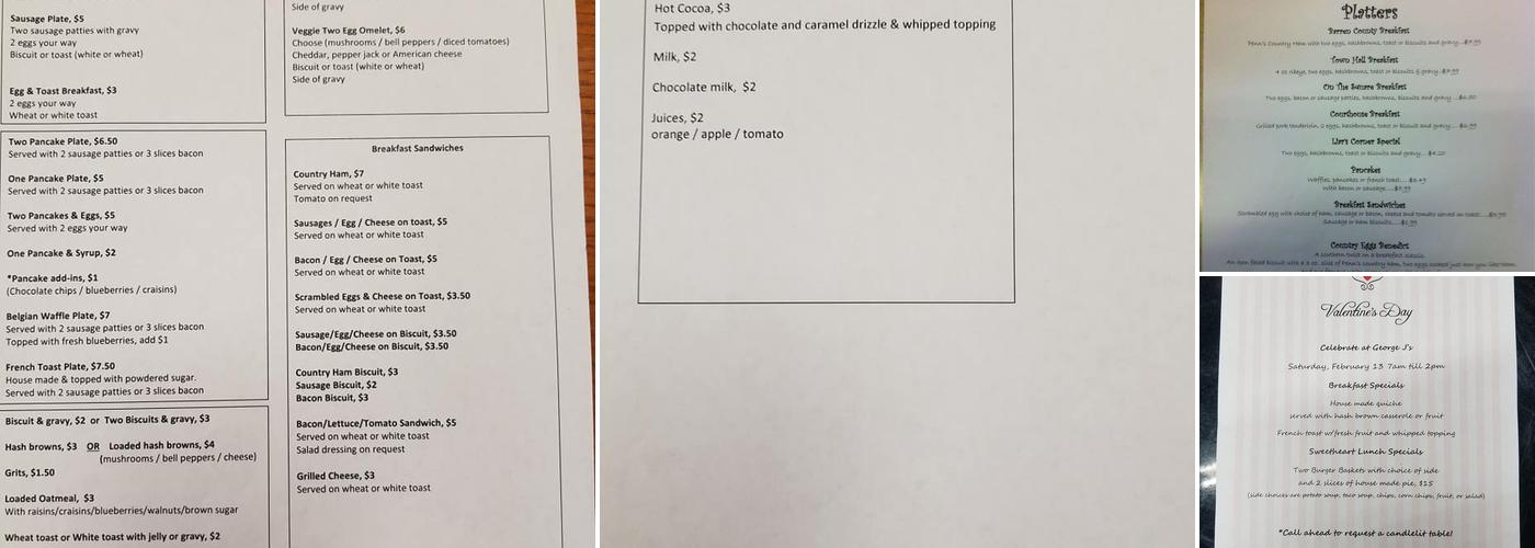 George J Ellis Mercantile Menu