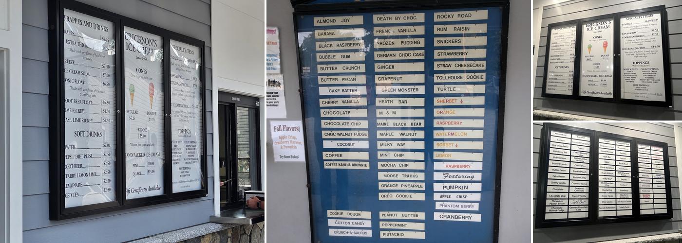 Erickson's Ice Cream Cafe Menu