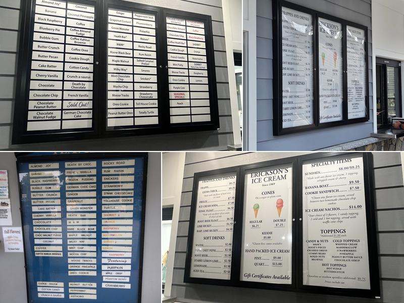 Erickson's Ice Cream Cafe Menu