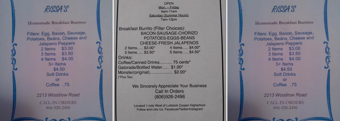 Rissa's Menu