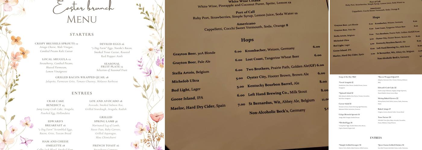 Edward's Fine Food And Wine Menu