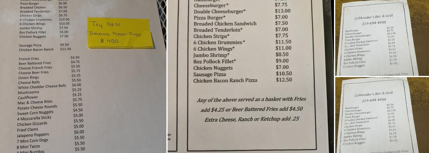 CaMander's Bar & Grill Menu