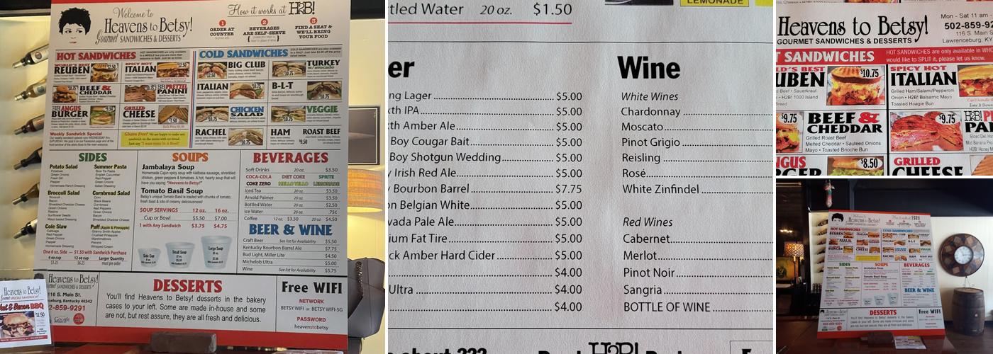 Heavens to Betsy! Bakery & Deli Menu