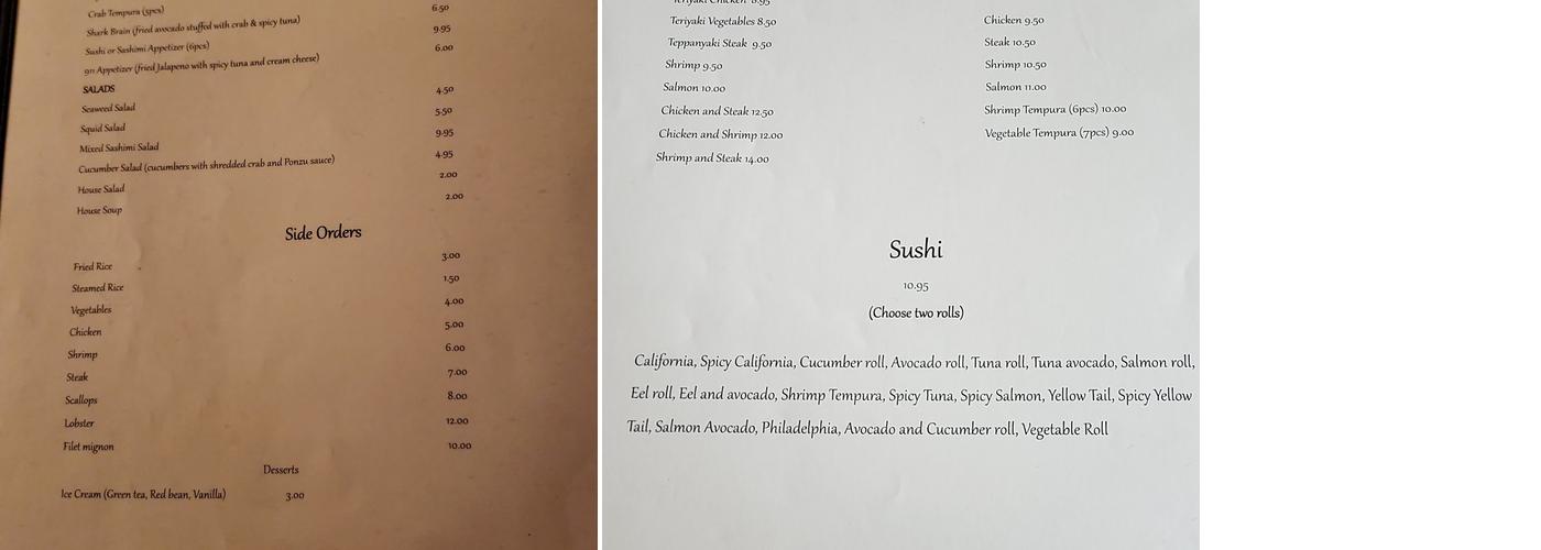 Jabez Jabes Hibachi Steakhouse Menu