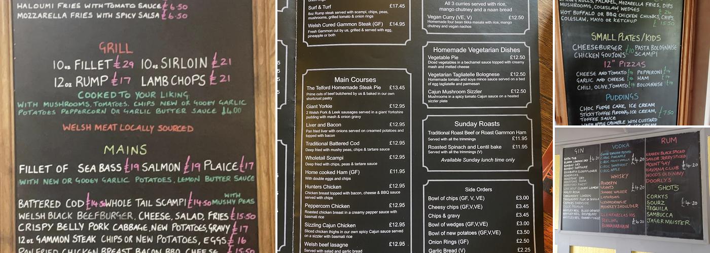 The Aqueduct Inn Menu