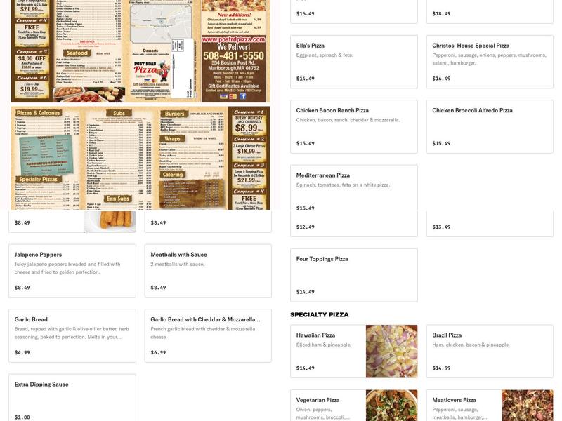 Post Road Pizza Menu