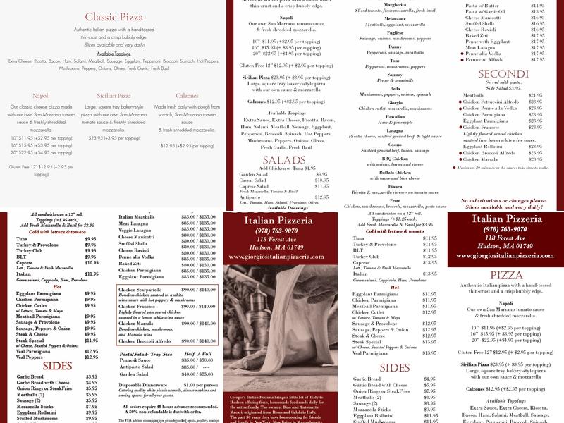 Giorgio's Italian Pizzeria Menu