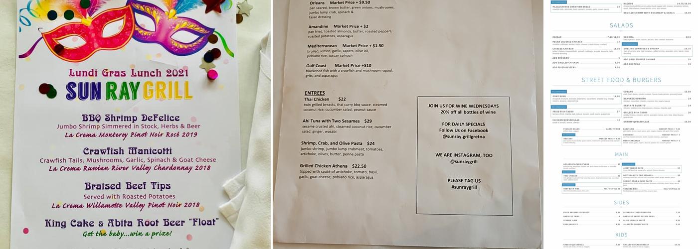 Sun Ray Grill Menu