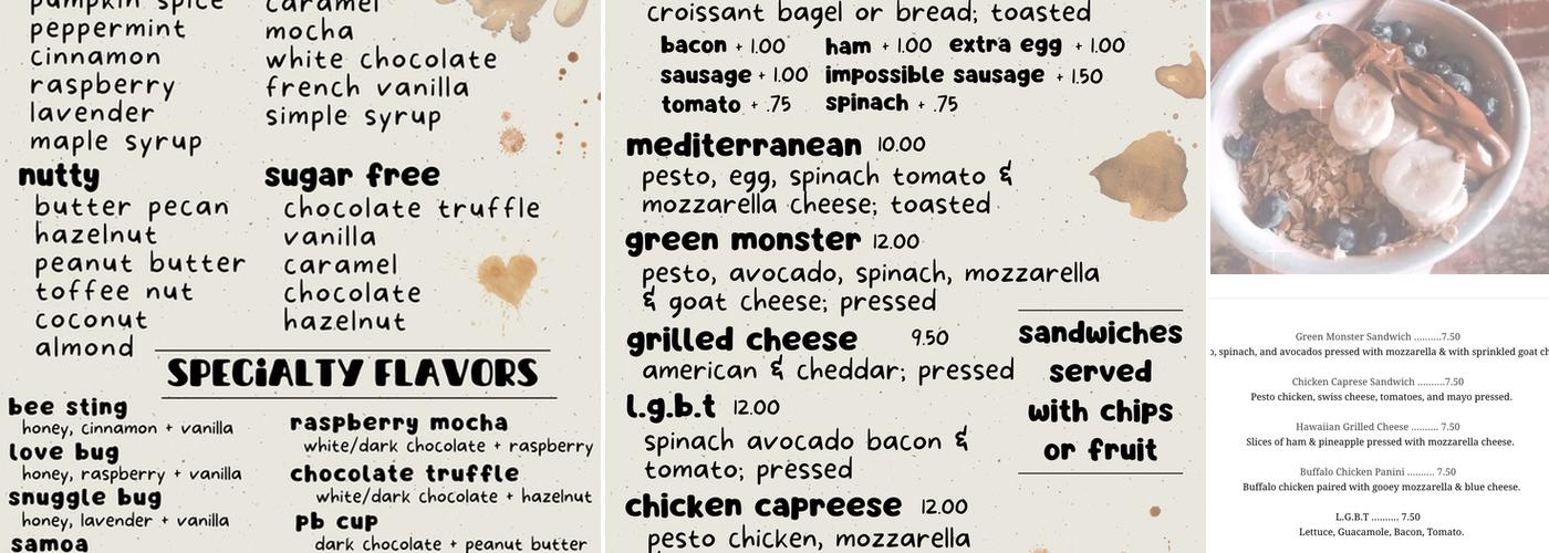 The Coffee Loft Menu