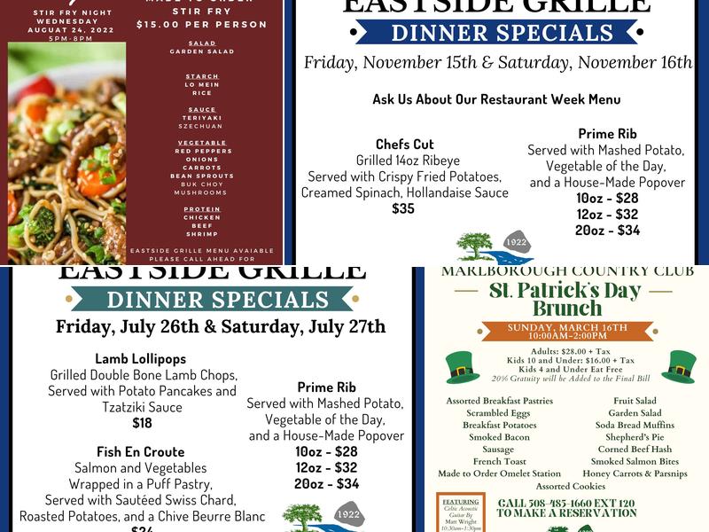 Eastside Grille @ the Marlborough Country Club Menu