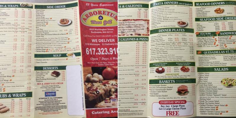 Arboretum Pizza Grill Menu