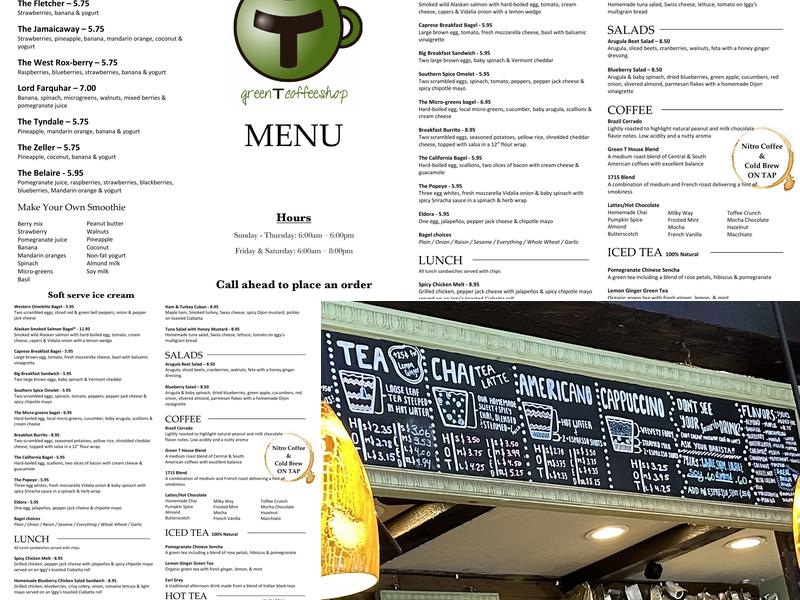 Green T Coffee Shop - Rozzie Menu