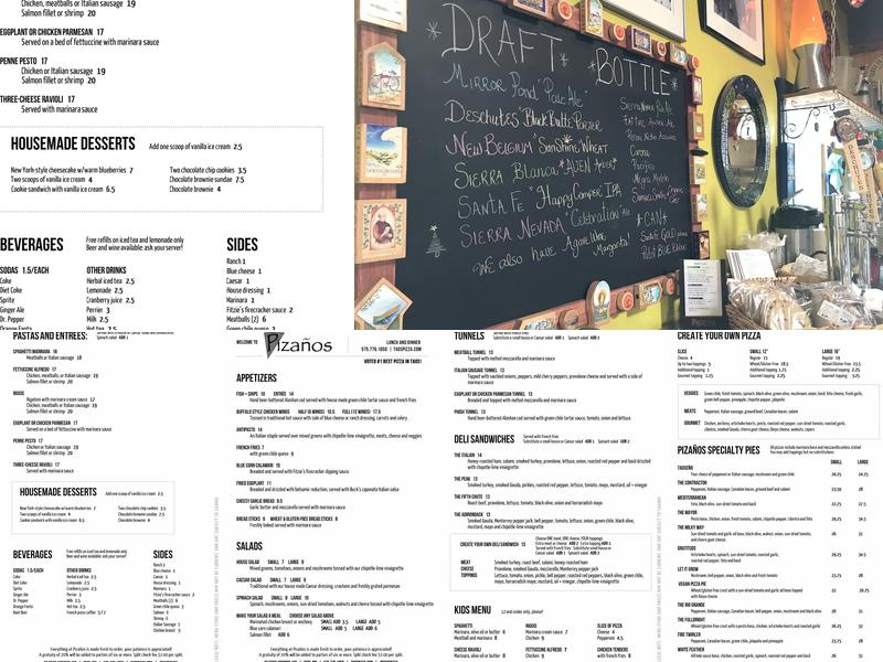 Pizanos Menu