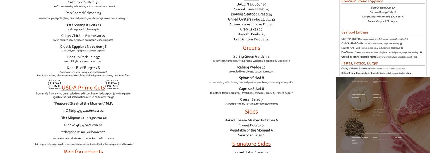 Buddies Bar & Grill Menu