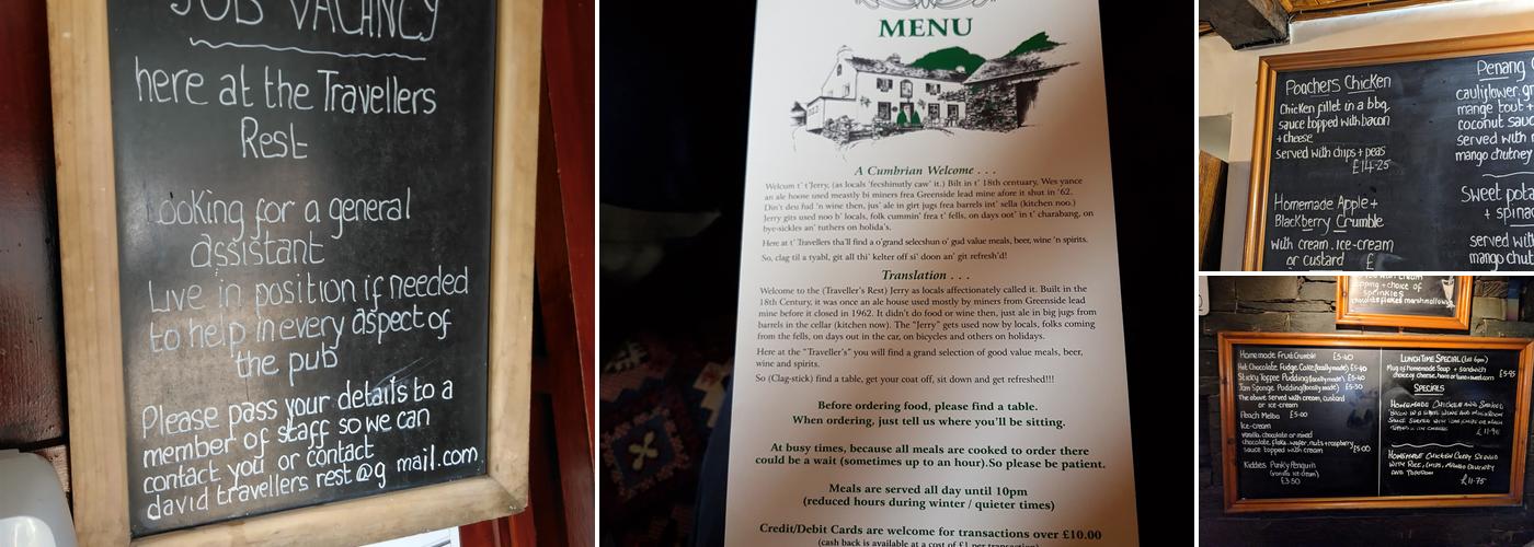 Travellers Rest Menu