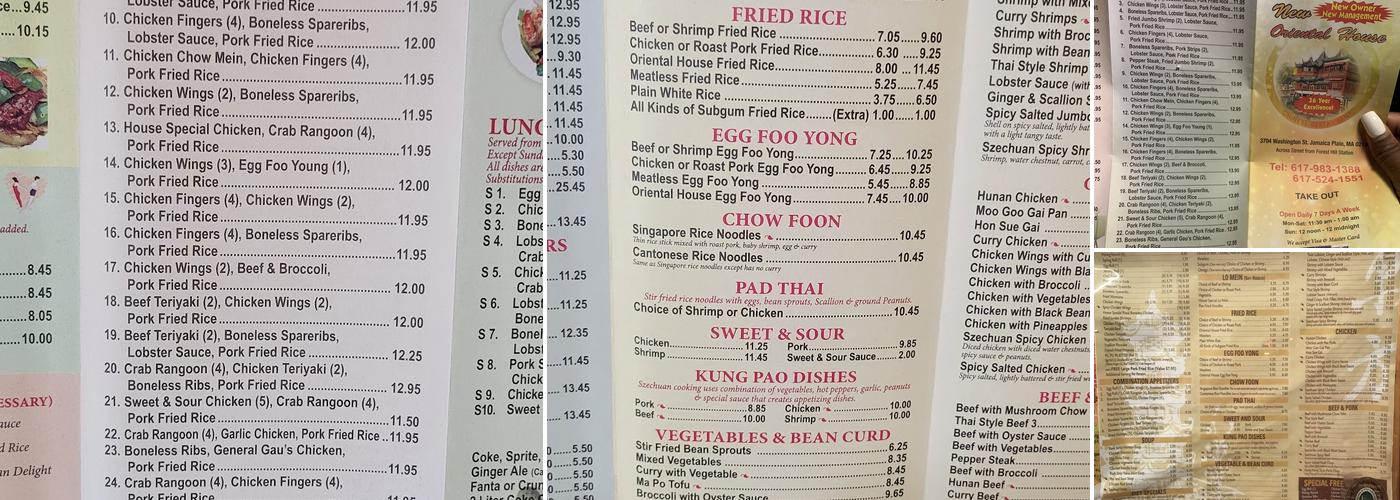 New Oriental House Restaurant Menu