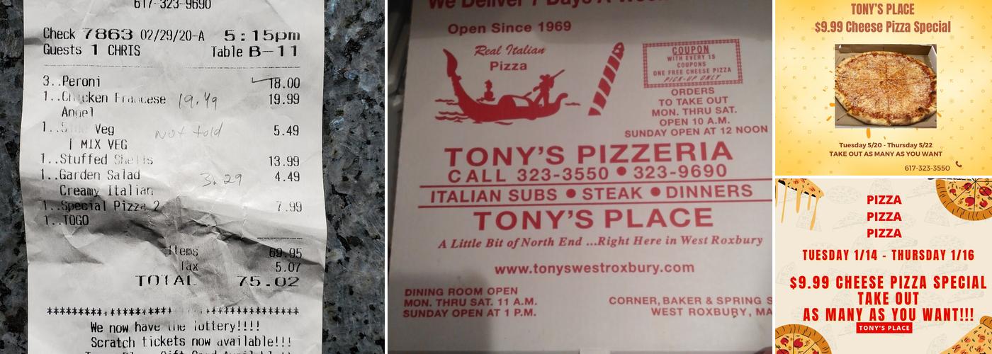 Tony's Place Italian Restaurant and Pizza Menu