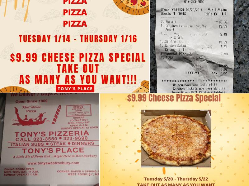 Tony's Place Italian Restaurant and Pizza Menu