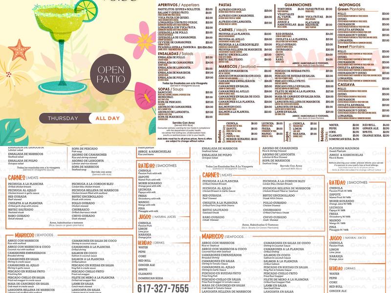 Guira y Tambora Menu