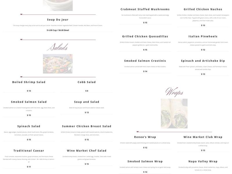 Wine Market Restaurant & Bar Menu