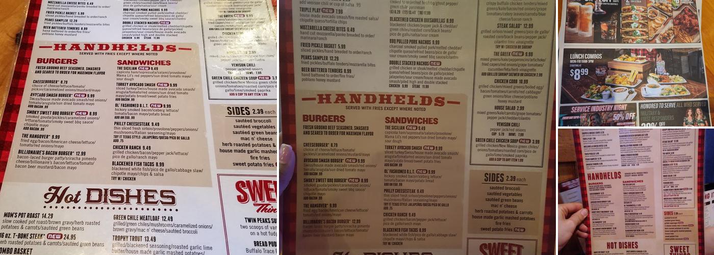 Twin Peaks Menu