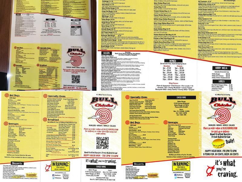 Bull Chicks Menu