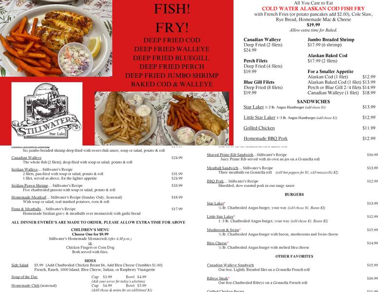 Stillwaters Restaurant Menu