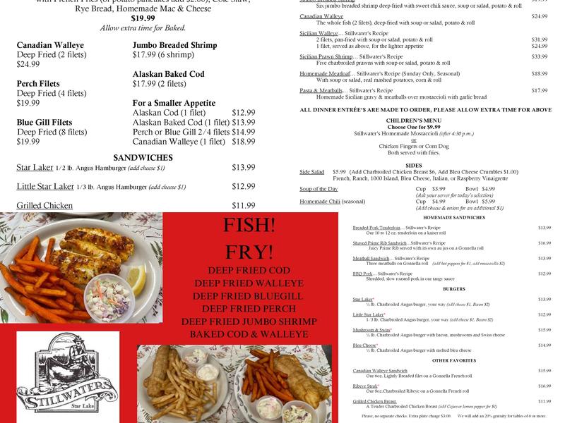 Stillwaters Restaurant Menu