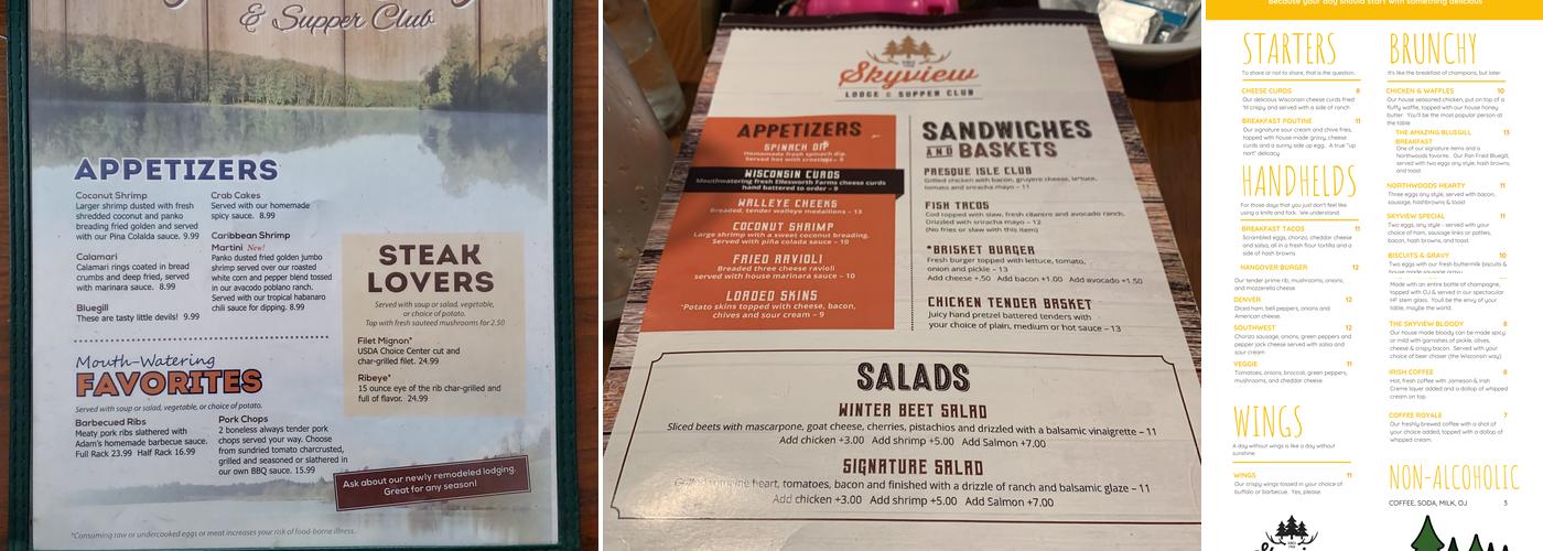 Skyview Lodge & Supper Club Menu