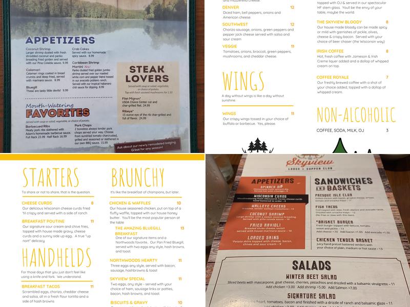Skyview Lodge & Supper Club Menu