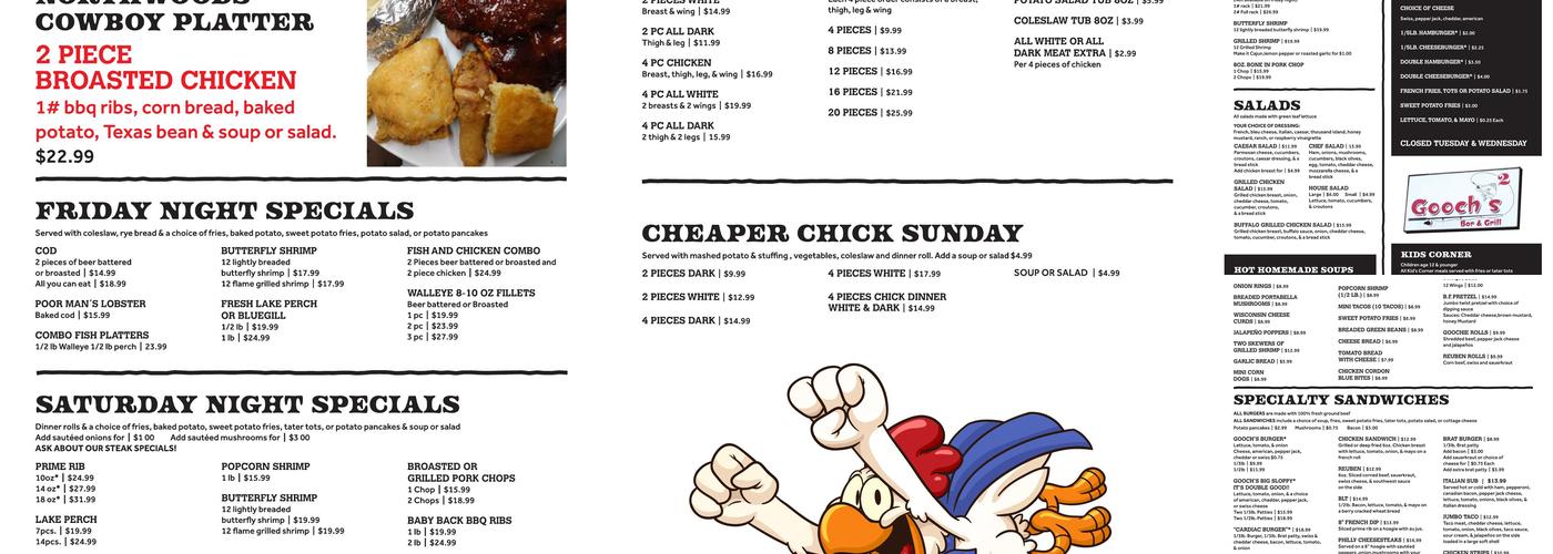 Gooch's A-1 Bar & Grill Menu