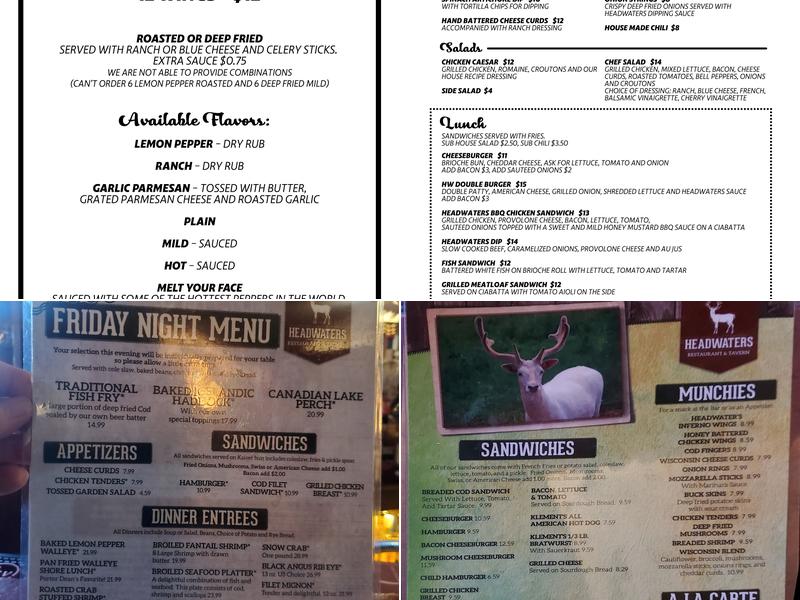 Headwaters Restaurant & Tavern Menu