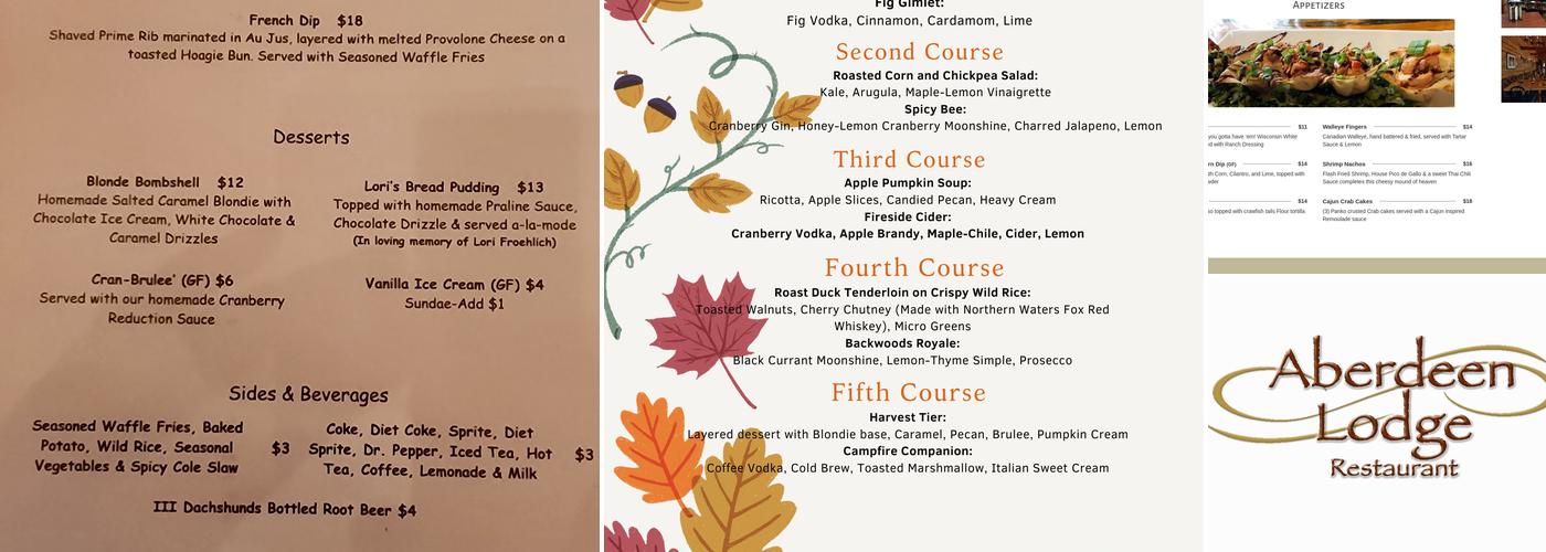 Aberdeen Restaurant & Bar Menu