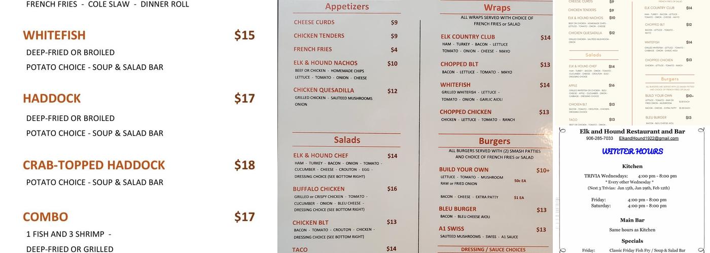 Elk & Hound Restaurant Menu