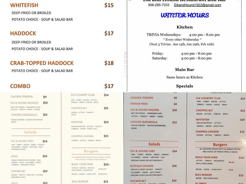 Elk & Hound Restaurant Menu