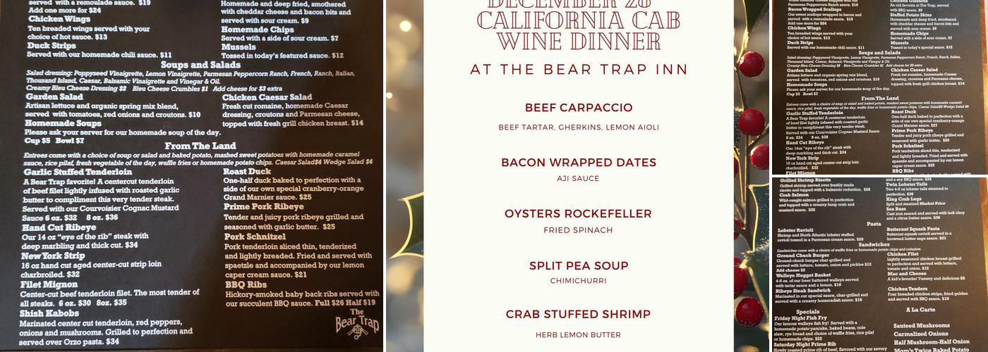 The Bear Trap Inn Menu
