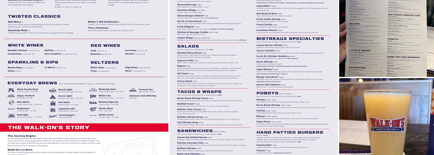 Walk-On's Sports Bistreaux - Prairieville Restaurant Menu