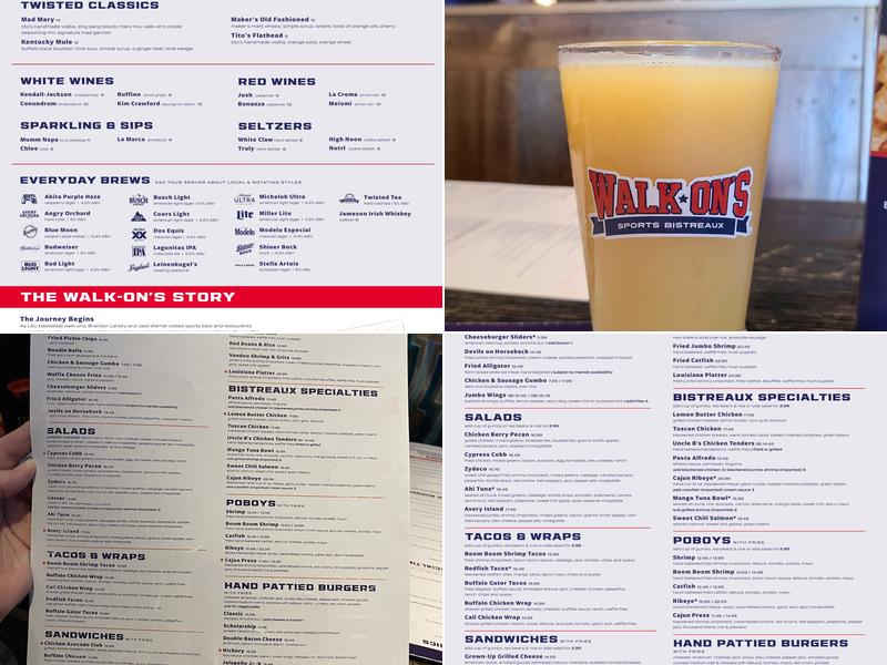Walk-On's Sports Bistreaux - Prairieville Restaurant Menu