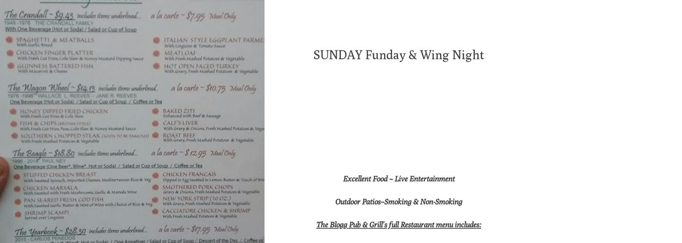 Blogg Pub & Grill Menu