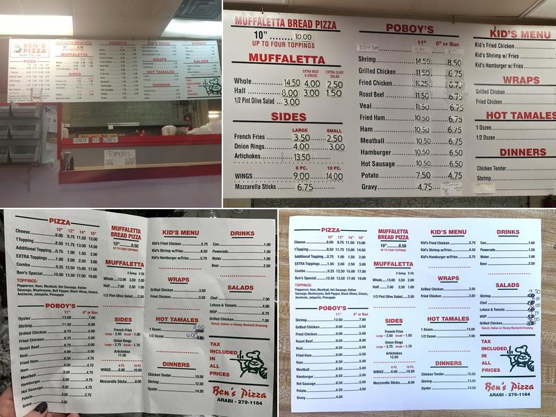 Ben's Pizza Menu