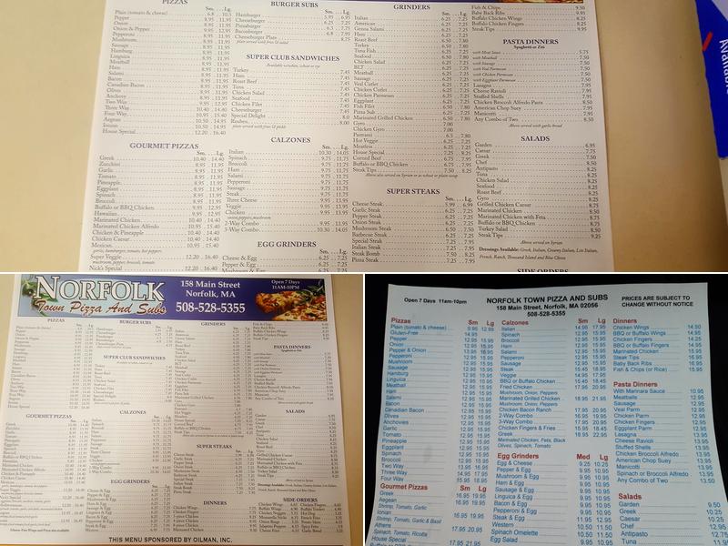 Norfolk Town Pizza Menu