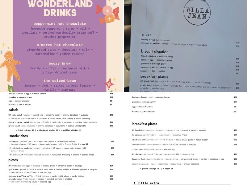 Willa Jean Menu