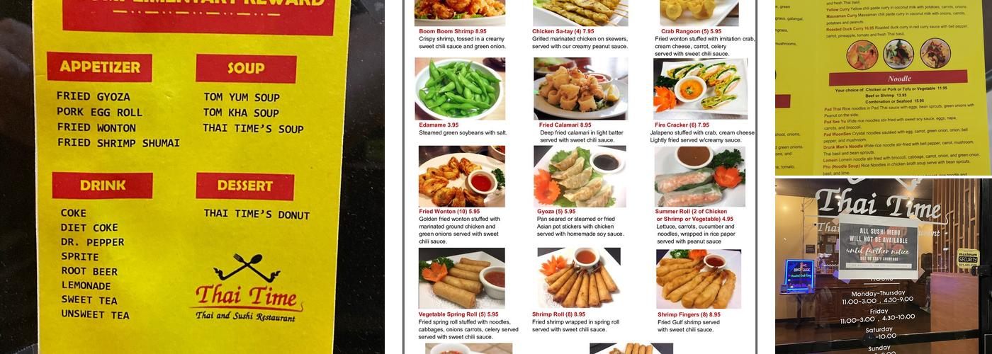 Thai Time Thai and Sushi Restaurant Menu