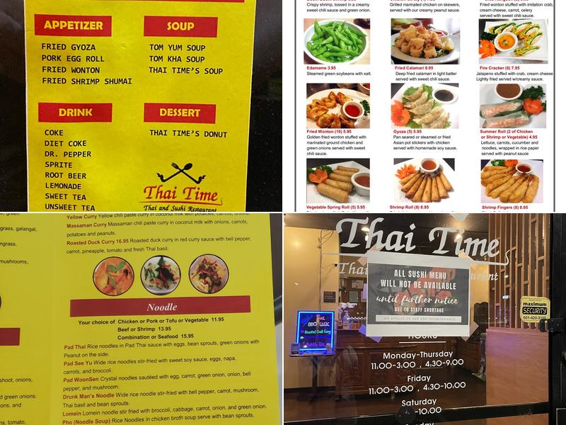 Thai Time Thai and Sushi Restaurant Menu