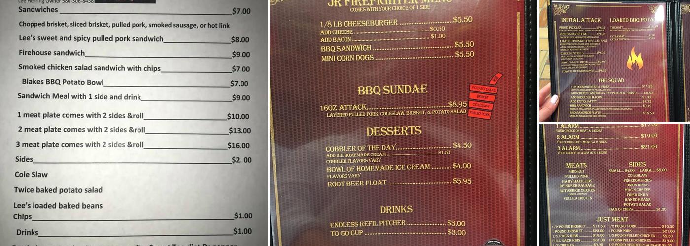 Lee's Firehouse BBQ Menu