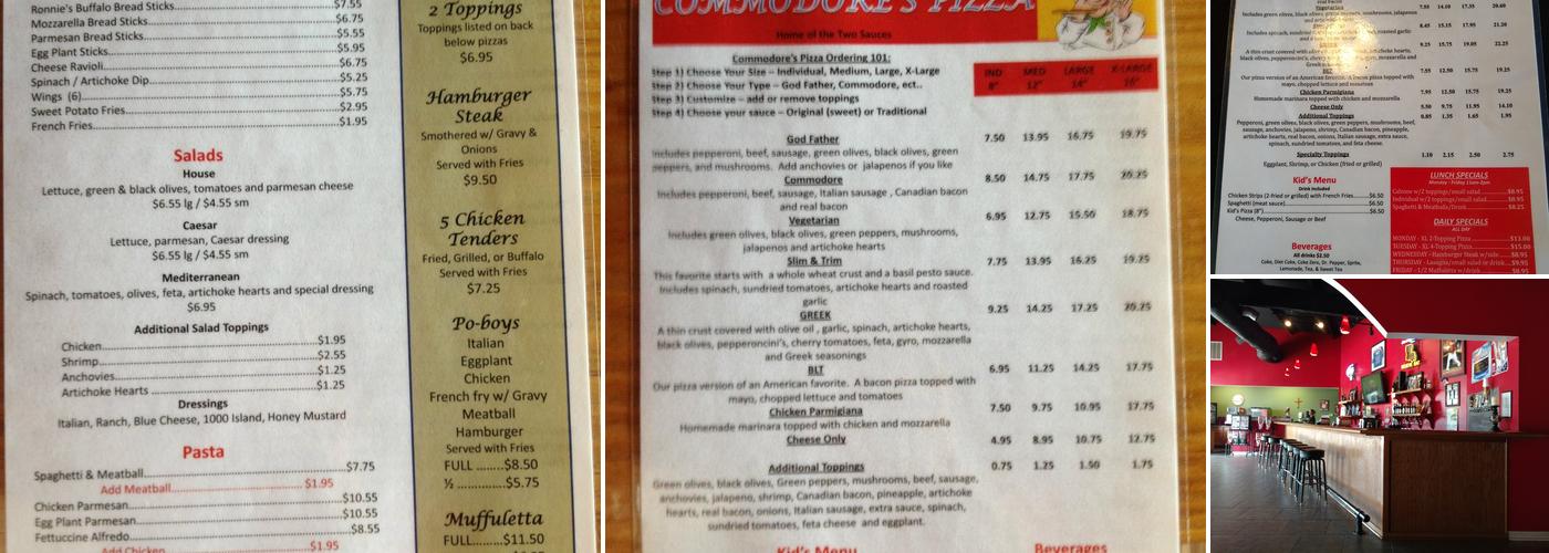 Commodore's Pizza Menu
