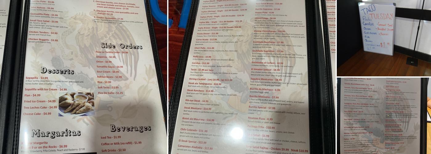 El Jimador Mexican Cuisine Menu