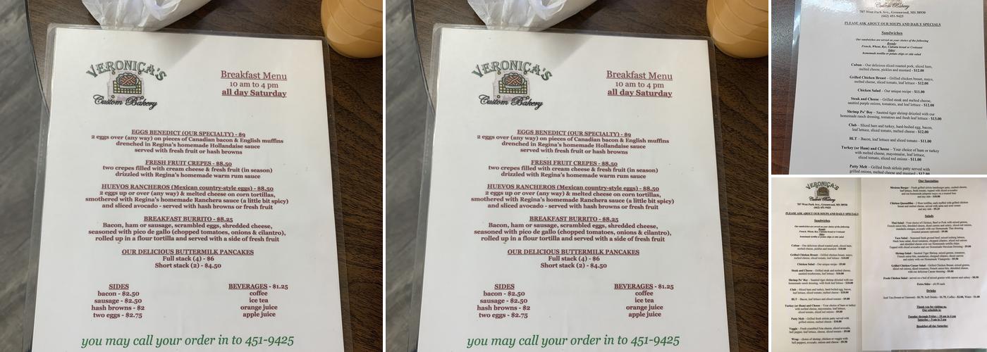 Veronica's Custom Bakery Menu