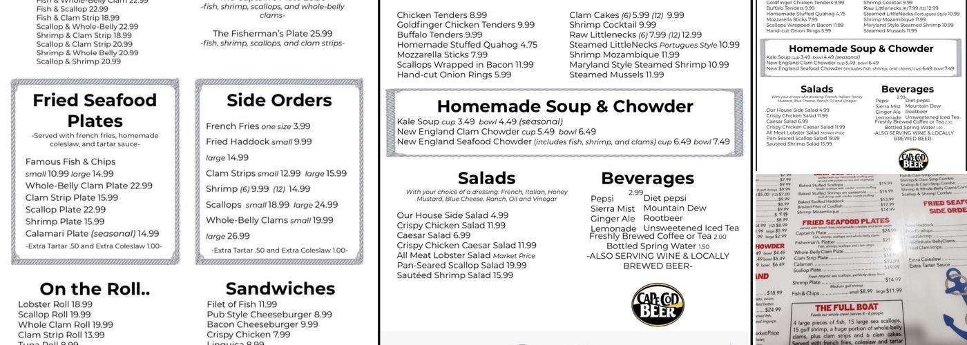 Barnacle Bill's Seafood Menu