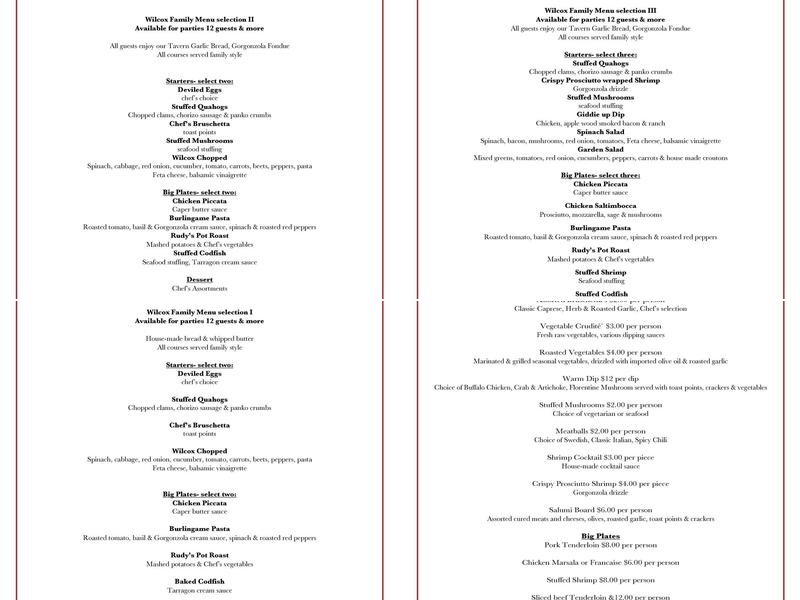 Wilcox Tavern Menu